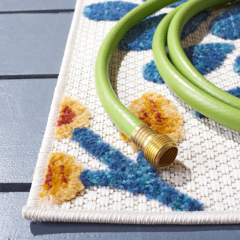 Ebern Designs Kellems Floral Creme / Red Indoor / Outdoor Area Rug